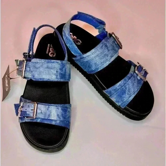 G by Guess Women’s Double Buckle Chunky Denim Sandals Size 8 - Picture 7 of 7